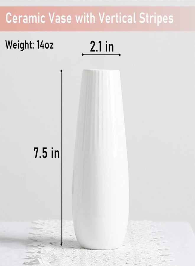 Valemoon White Ceramic Vase, 7.5 Inch Flower Vase with Vertical Stripes for Pampas Calla Lily Tulip, Minimalism Modern Style for Housewarming, Weddings, Birthday, Christmas, Thanksgiving, New Year - Image 2